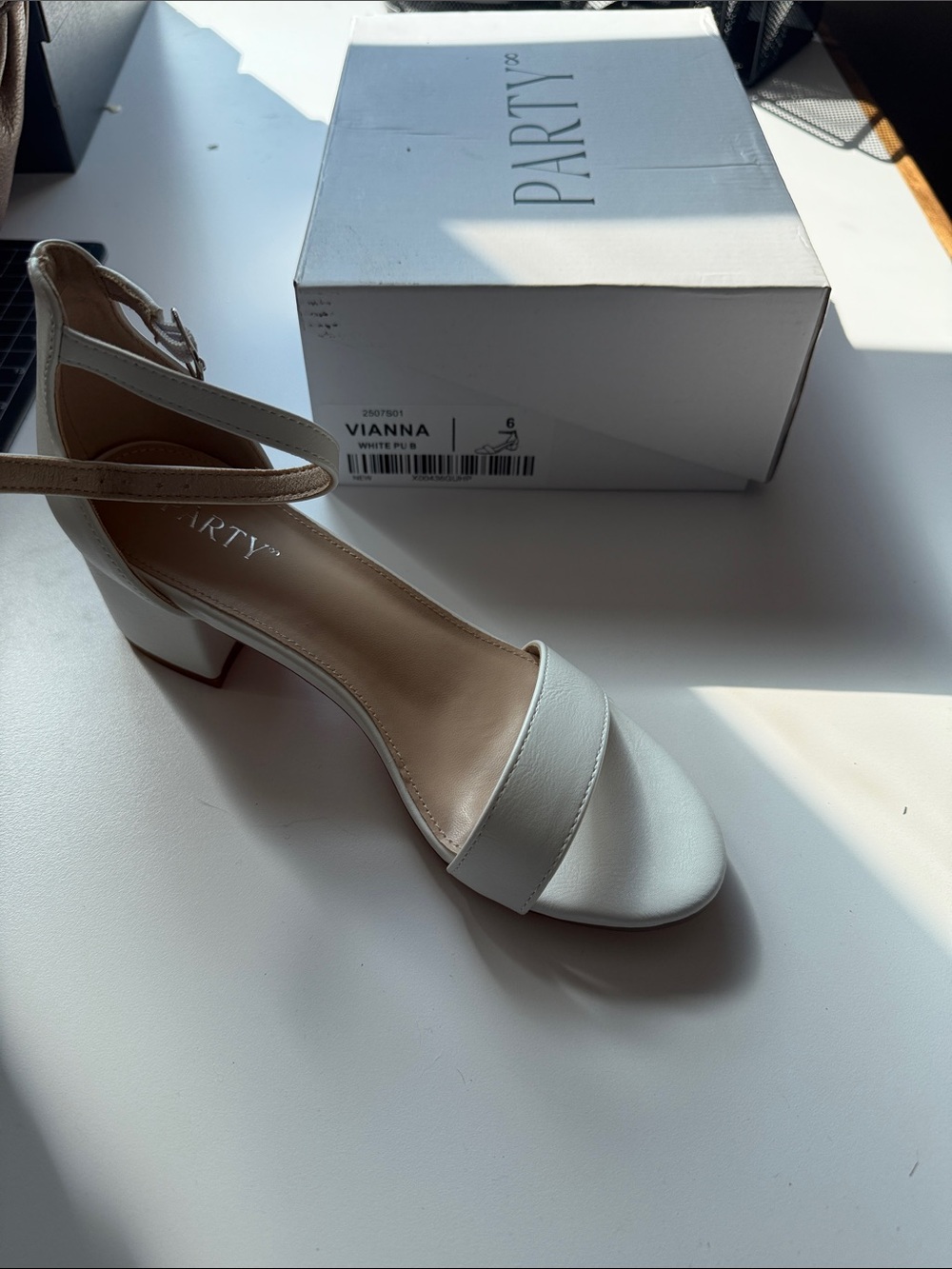 Vianna White Block Heel Sandal